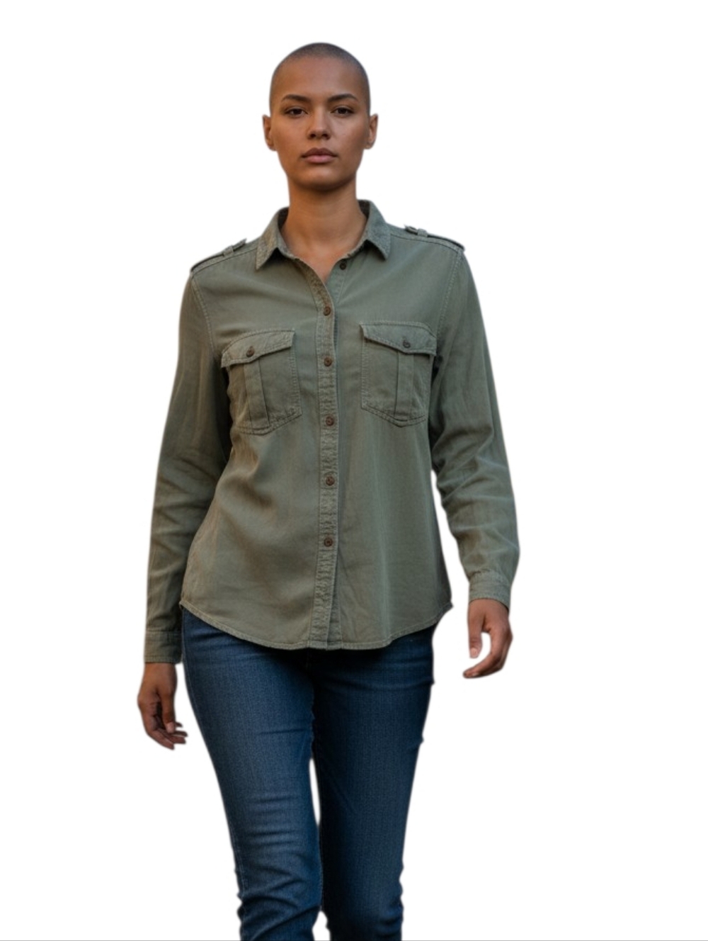 American Eagle Outfitters Boyfriend Fit Button-Up Shirt in Sage Green